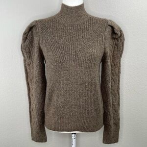 NWT Industry Puff Sleeve Knit Sweater Mock Neck Taupe Size Small